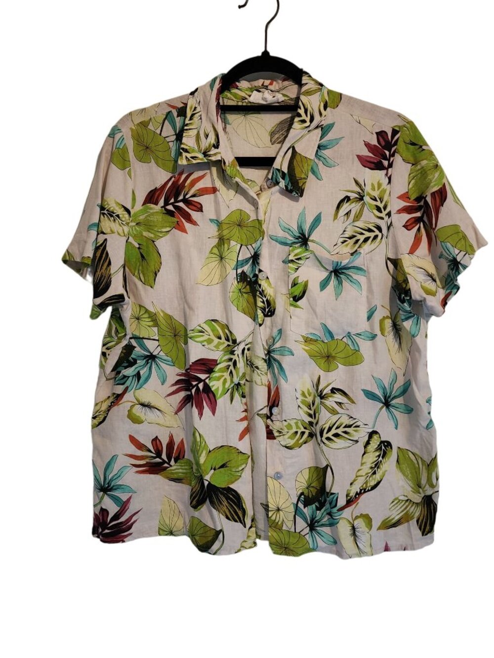 Panama Jack Linen Blouse Tropical Colorful Button Down womens size M